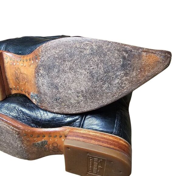 Los Altos Black Ostrich Leather Boots Mens Size 8 EE width Rodeo Western Cowboy - Picture 9 of 15